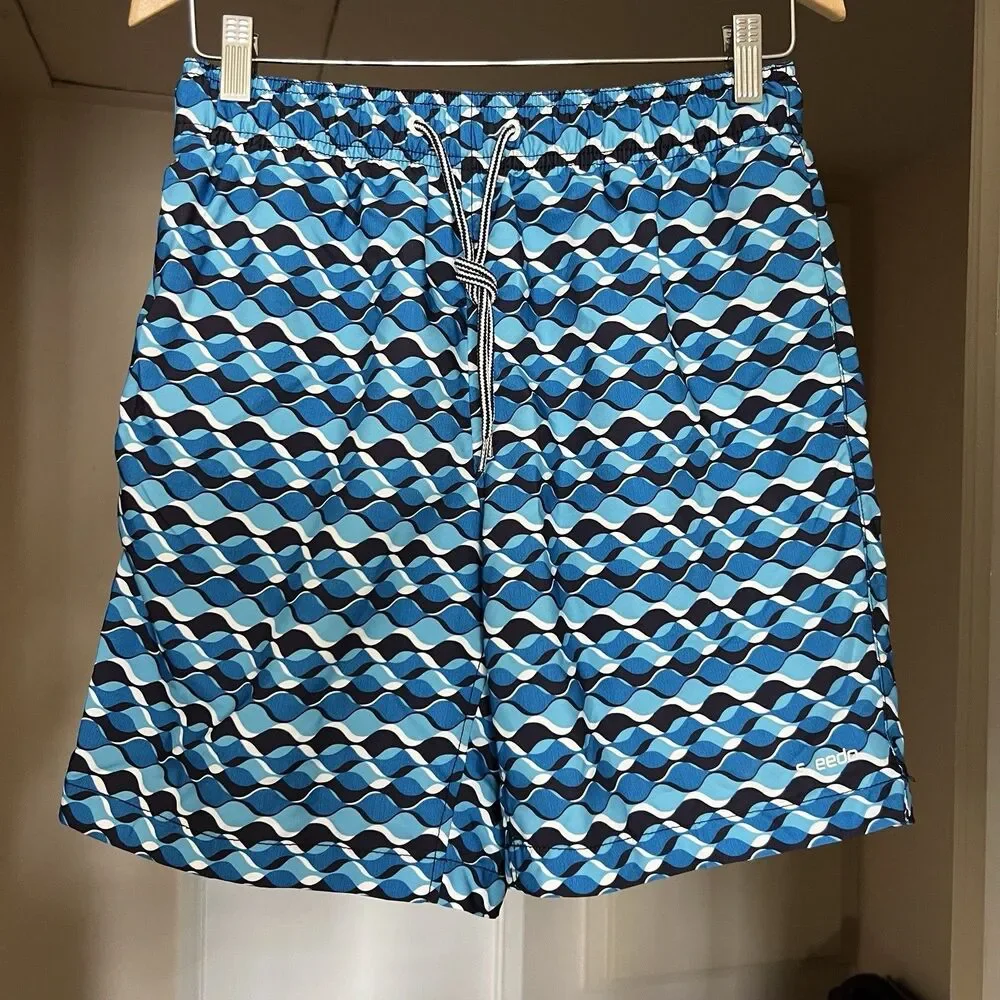 Speedo Men's Blue Printed Swim Trunks Size Small Quick-Dry Beach Shorts